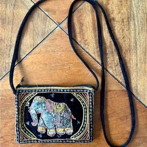 Embroidered Elephant Design Black and Gold Women's Bag, NWOT